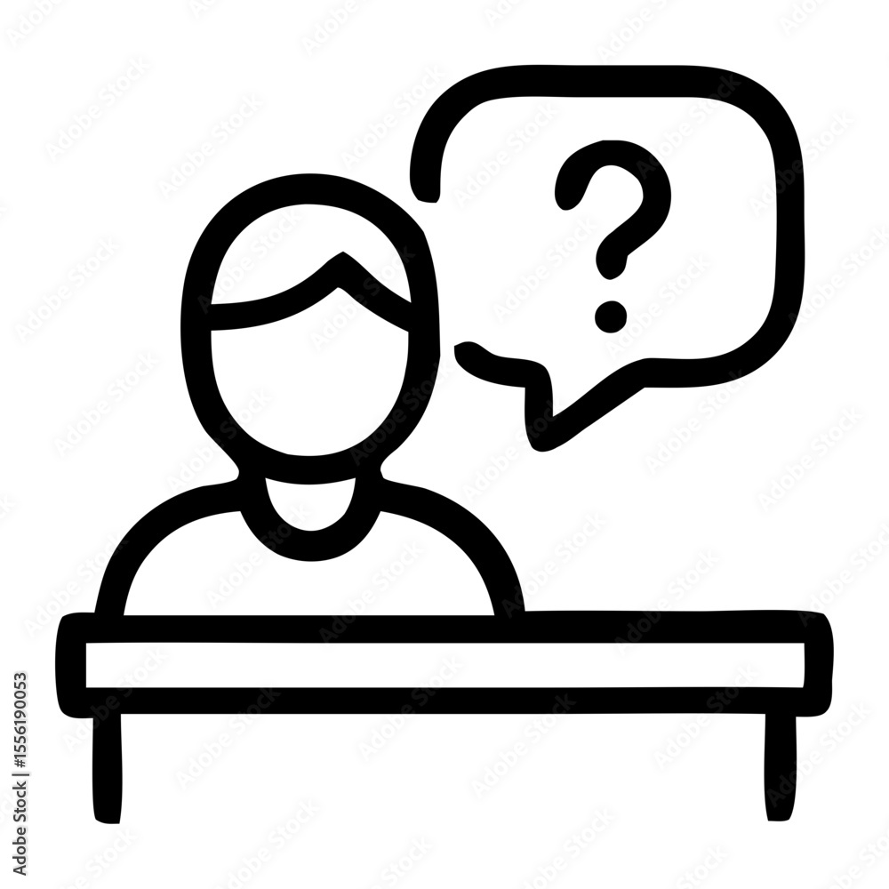 Poster simple outline person with question mark in speech bubble icon