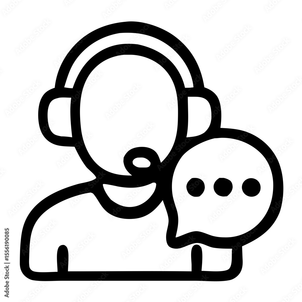 Poster outline simple customer service operator with headset and speech bubble icon