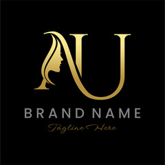 Letter AU Beauty Women Face Logo Design