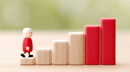 Conceptual image of senior figure walking up a bar chart, symbolizing aging, rising health risks, and progression of Parkinson’s disease.
