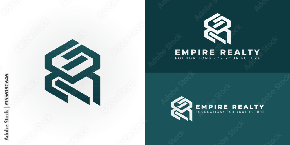 Poster Modern ER logo for construction and property development. It signifies strong foundations, quality craftsmanship, and elevating properties for future growth. Ideal for builders and developers.