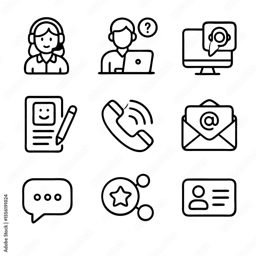 Poster outline simple contact communication sign icon set for website and apps