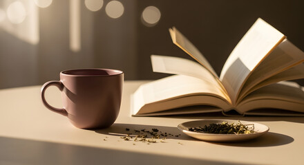 Gentle Sunlight, Open Book, and a Cup of Tea