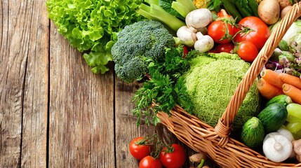Fresh vegetables in a woven basket, a vibrant display of natural abundance and healthy living
