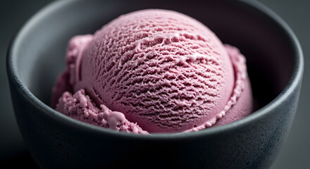 Luscious Lavender Ice Cream Scoop in Dark Bowl: Close-up Photography