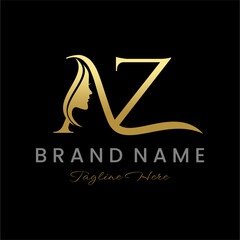 Letter AZ Beauty Women Face Logo Design
