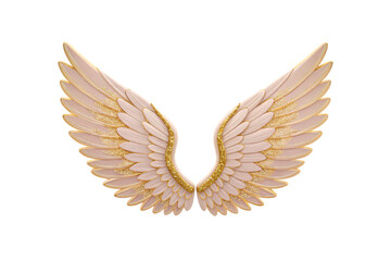 Fototapeta premium Elegant pink angel wings with golden trim and sparkles, isolated on a transparent background