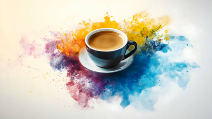Artistic Coffee Cup with Colorful Splash Effect