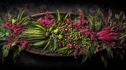 Fresh vegetables in a woven basket, a vibrant display of natural abundance and healthy living