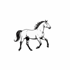 Horse sketch gallop: A galloping horse portrayed in a black and white sketch drawing
