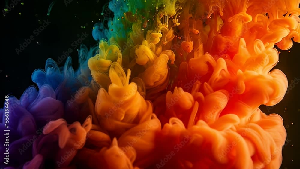 Aufkleber colorful abstract ink explosions displaying fluid motion and dynamic blend of rainbow colors in dark