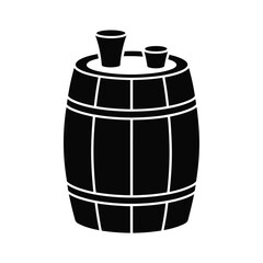 Black and white silhouette of a wooden barrel with two shot glasses on top