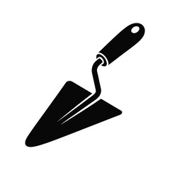 Black silhouette of a trowel on a white background for construction and gardening