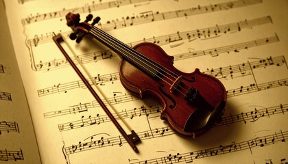 Naklejka premium Small vintage violin with its small bow