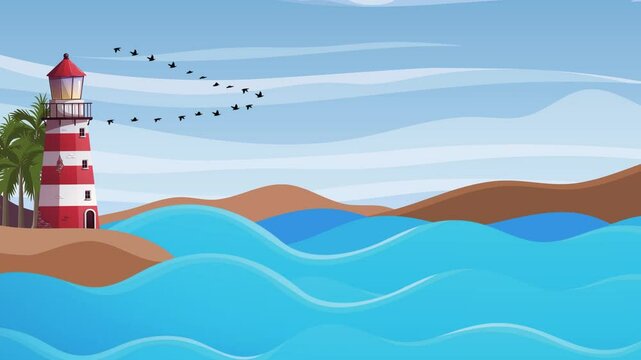 illustration of a lighthouse and waves