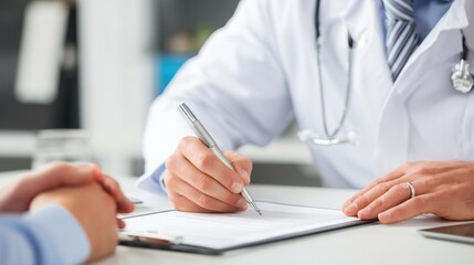 Doctor Writing on Clipboard in Medical Consultation