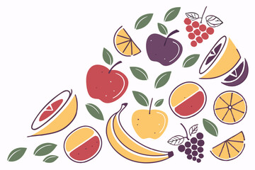 Flat Vector Style Assorted Fruit Pattern with Subtle Shadows Design
