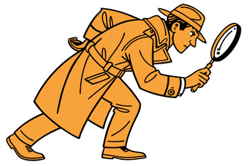 Orange Detective with Magnifying Glass in Trench Coat Vector Illustration