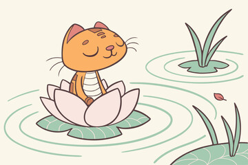 Serene Orange Figure Meditating on Lotus Flower Illustration with Peaceful Vibe