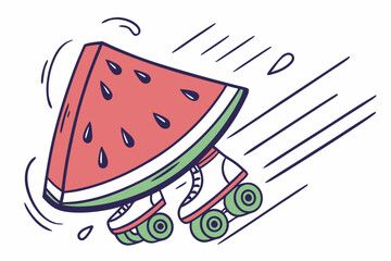 watermelon slice on roller skates dynamic motion 