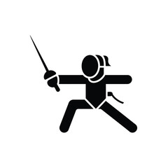 Fencer in action pose holding a sword ready to attack