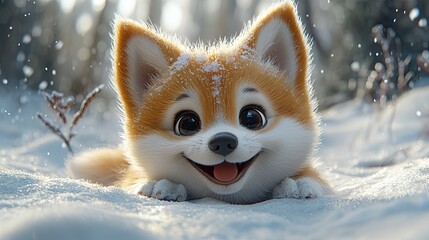 A small, cheerful dog in the snow.