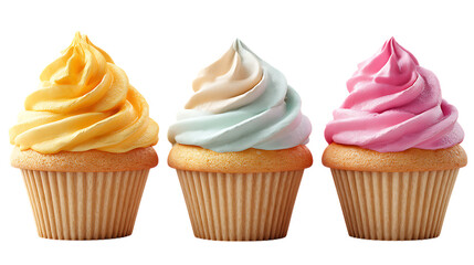 Delicious cupcakes with colorful frosting vanilla cake dessert bakery sweet treats food on transparent background