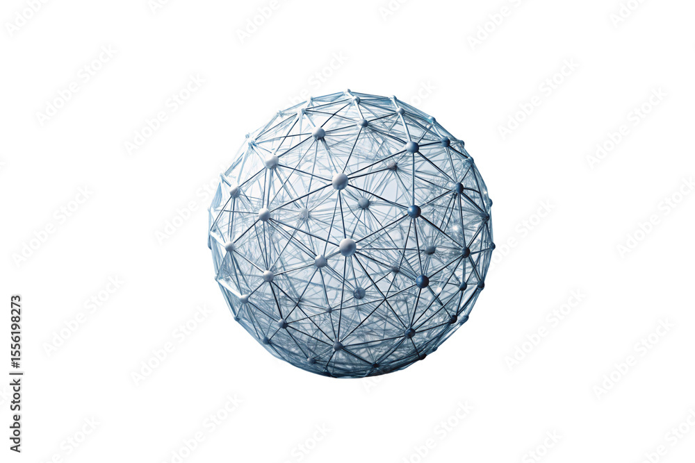 Fototapete abstract wireframe sphere with interconnected nodes and lines forming complex geometric network stru