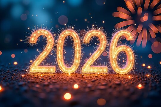 The inscription 2026 on a dark surface is for celebrating the new year, calendar year events.