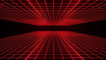 Dynamic Red Grid Lines Forming A Digital Tunnel On Dark Background