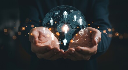 Global network of people and data connected by technology held in hands