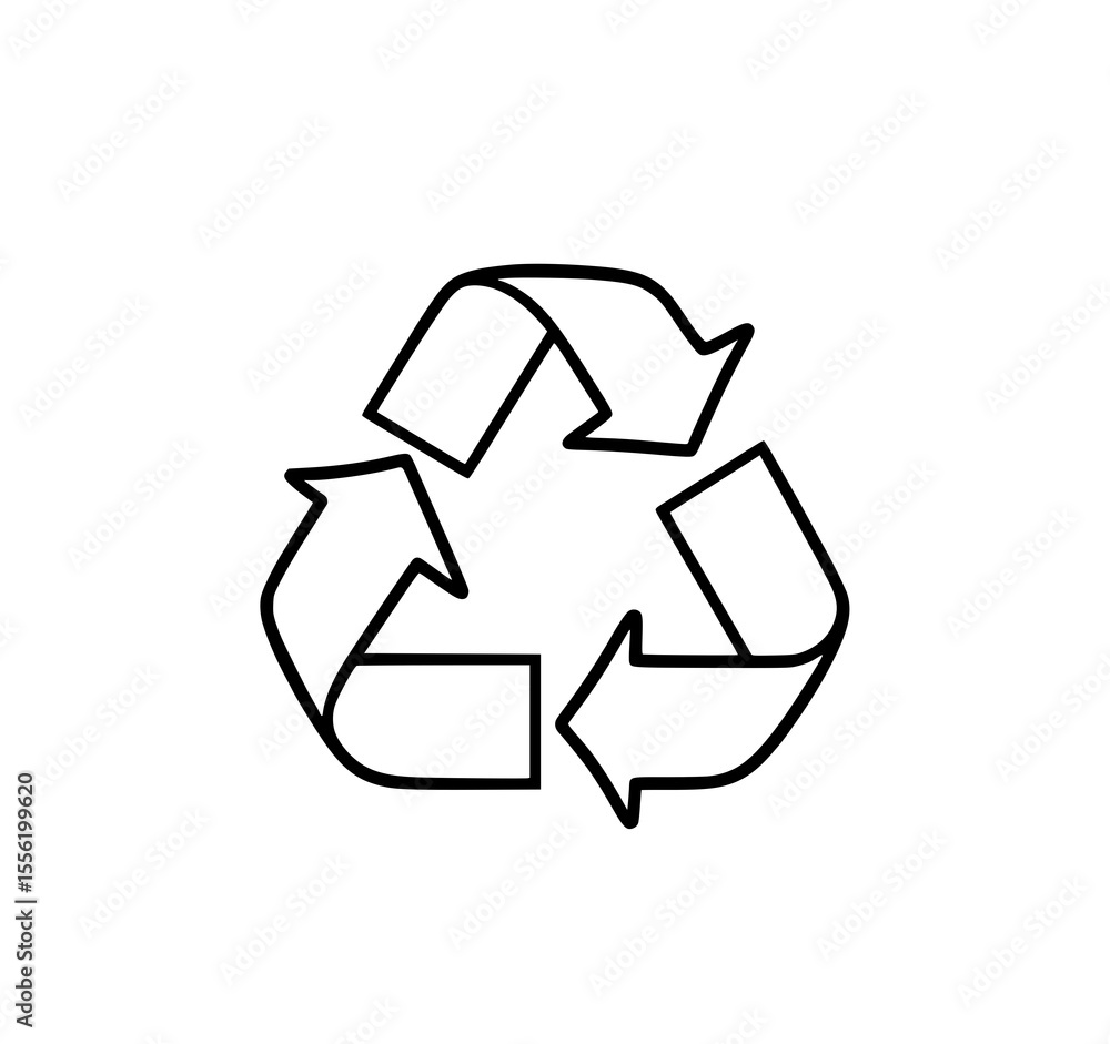 Poster recycle arrows: a simple line art illustration of a recycling symbol, showcasing three circular arro