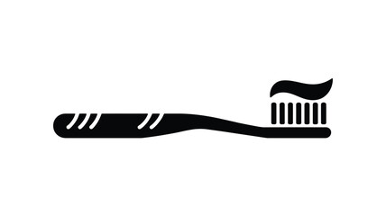 Black silhouette of a toothbrush with toothpaste on the bristles against a white background