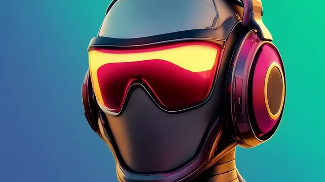 Futuristic Robotic Entity with Illuminated Visor and Immersive Headphones Design