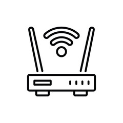 Modern wireless router icon with wifi signal and antennas on white background