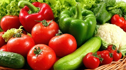 Fresh vegetables in a woven basket, a vibrant display of natural abundance and healthy living