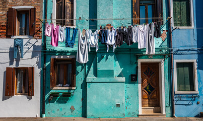 laundry hanging in burano island venice italy