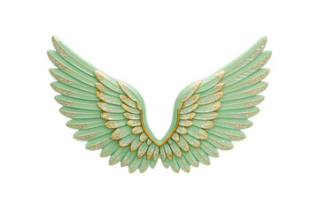 Obraz premium Stylized mint green wings with sparkly gold highlights arranged in connected wing formation, isolated on a transparent background