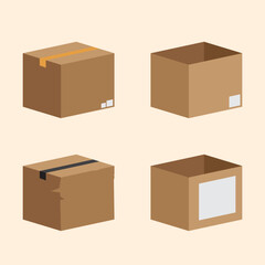 Flat Design Collection of Cardboard Boxes for Logistics
