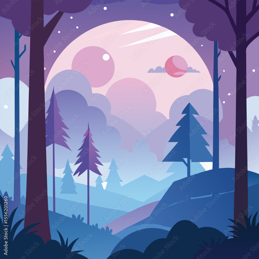 Aufkleber a dream-like forest scene with nested transparent shapes, fading silhouettes, and layered depth from
