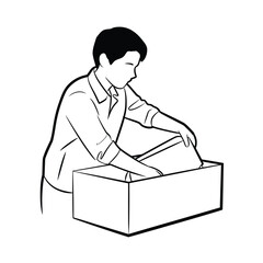 Person placing documents or items into a cardboard box with clean lines