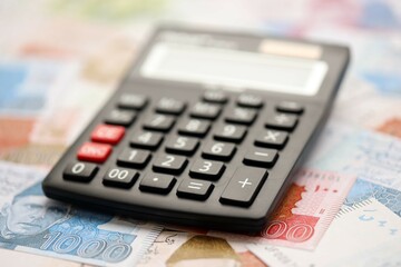 Pakistan rupees banknotes and calculator. The current Pakistan money bills with calculator