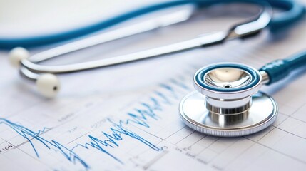A stethoscope lying on a medical chart with a graph in the background.