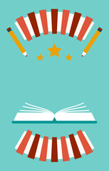 Open Book with Pencils and Stars Back to School Design Template