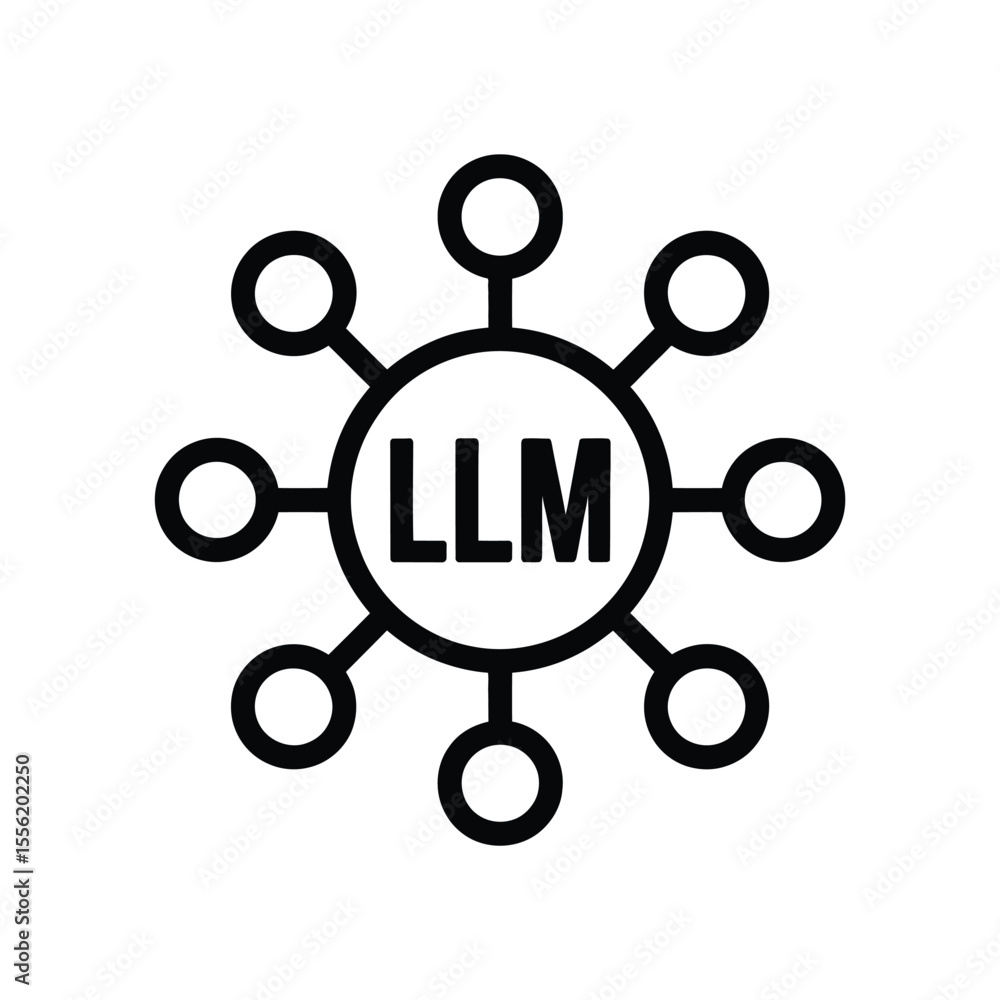 Poster abstract network diagram with llm in the center and connected nodes