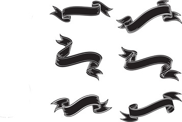 Glossy Black Decorative Ribbons with Silver Trim on White Background