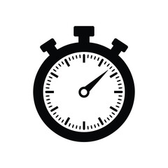 Black and white icon of a stopwatch measuring time with a single hand