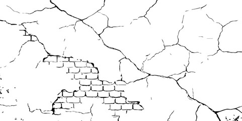 Obraz premium Cracked wall texture grunge background. Earthquake effect. Vector illustration-Old cracked texture set isolated. Dry land crack texture for overlay. 