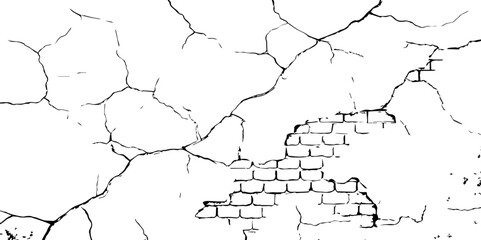 Cracked wall texture grunge background. Earthquake effect. Vector illustration-Old cracked texture set isolated. Dry land crack texture for overlay.

