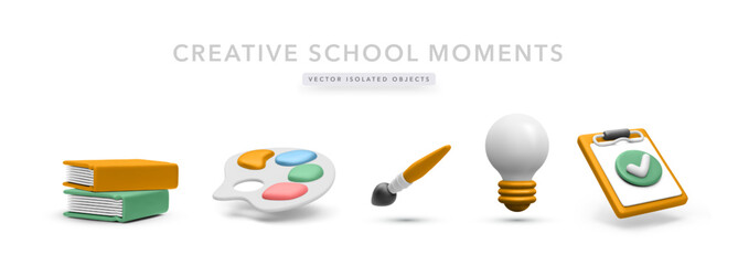 Art School Icons Featuring Palette, Paintbrush, Books, Lightbulb, And Clipboard. Ideal For Creative Learning, Artistic Projects, And Education Concepts. Colorful Vector Illustration.